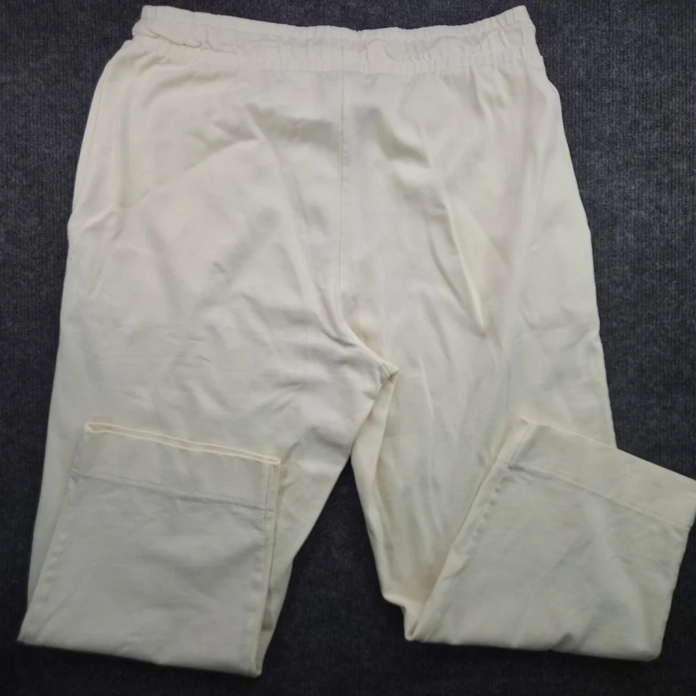 Nike Sweatpants Womens Medium Cream Cotton Wide Leg Cropped Athleisure Joggers